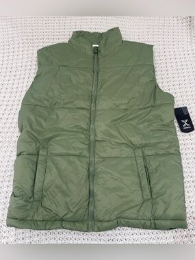 Xersion Big Kid Boys Lightweight Puffer Vest in duffel green size L
